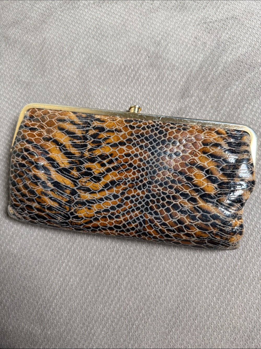 HOBO Leopard Print Snakeskin Clutch Wallet in Brown and Black